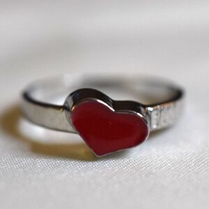 NWOT" BESTIES" Red Enamel Silver Tone Metal  Size's 7 & 11 Trendy Casual Ring